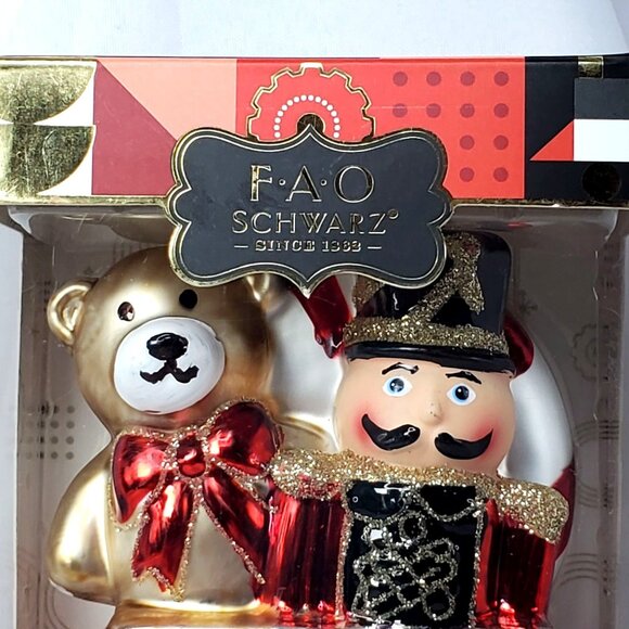 F.A.O. Schwarz Hand Blown Glass Ornament Nutcracker Teddy Bear FAO Gift Bag - Picture 3 of 8